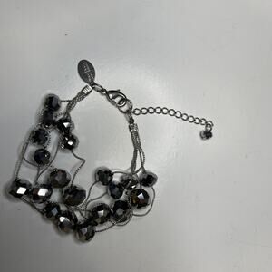 WHBM silver tone beaded bracelet charcoal gray faceted beads signed jewelry